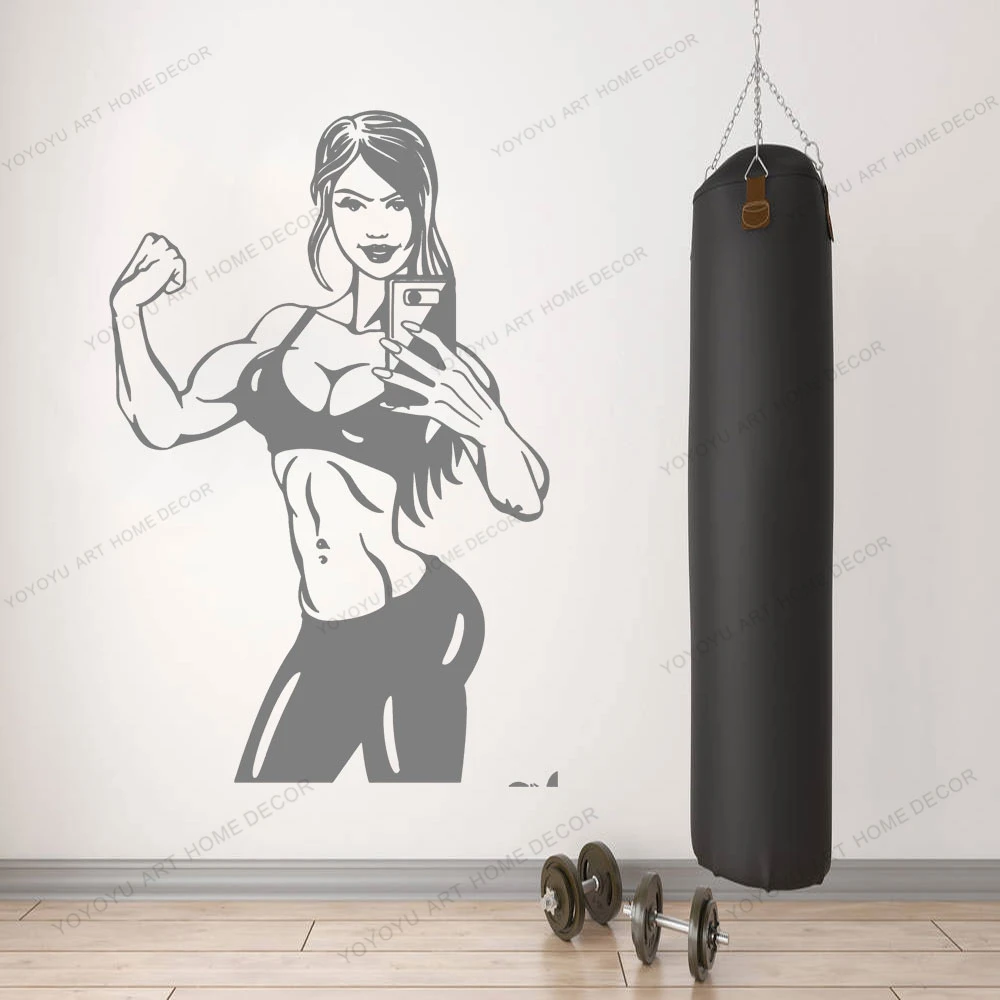 

Fitness Body Girl Sport Phone Wall Stickers Gym Home Furnishing Vinyl Wall Decal Decorative Living Room Background Decor CX1295