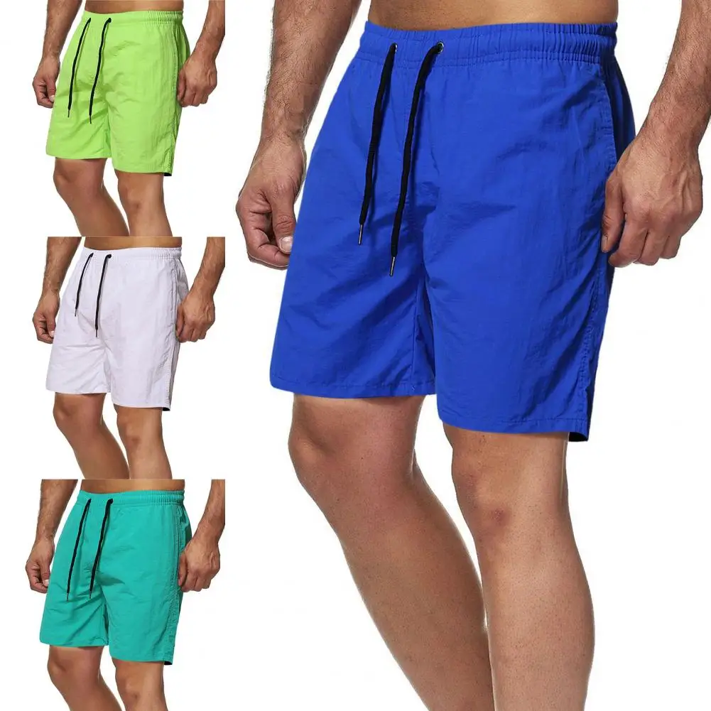 

Quick Drying Trendy Solid Color Thin Casual Shorts Men Fitness Shorts Elastic Waist for Riding