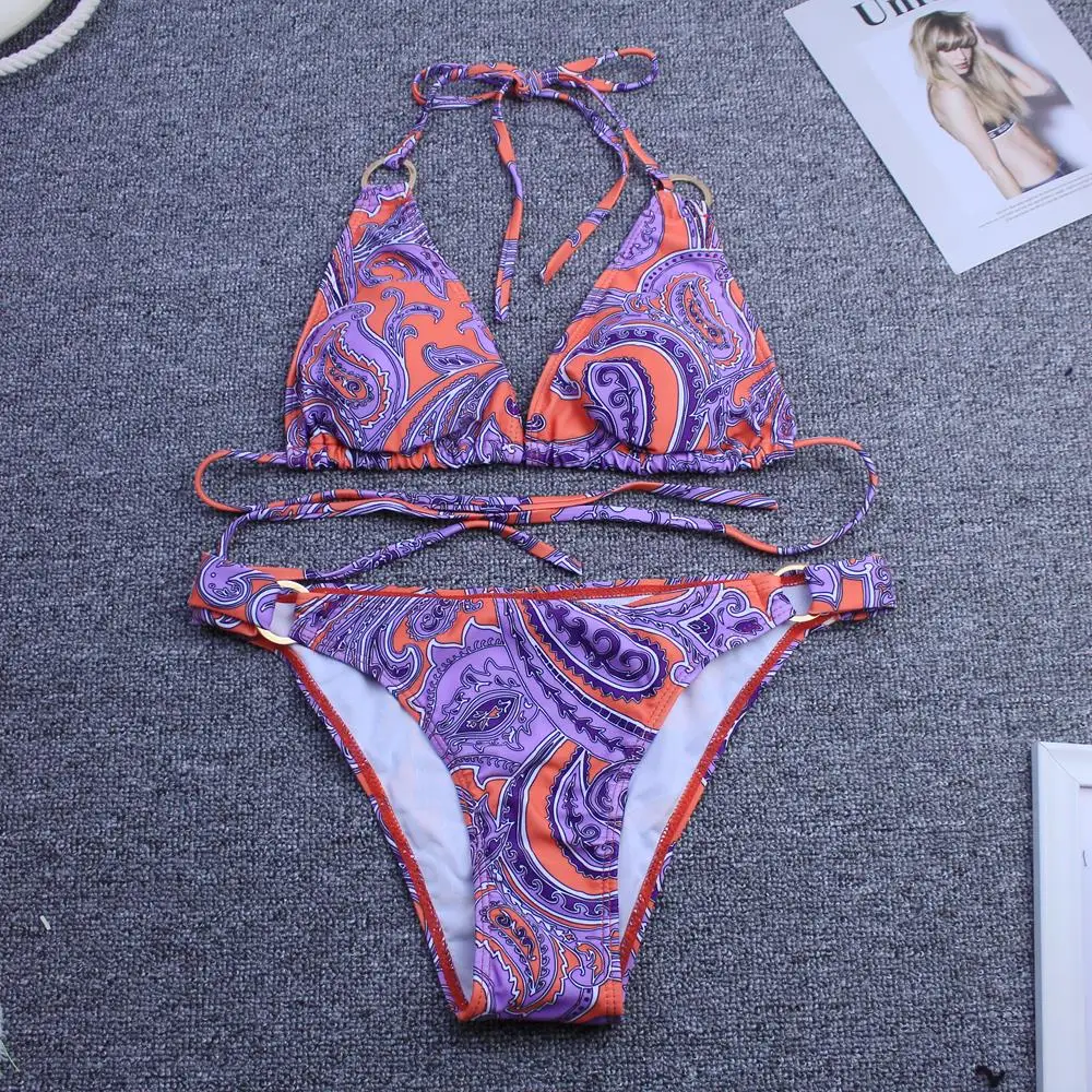 

2020 new sexy bikini halter print push up swimsuit 2 piece swimwear maillot de bain Beachwear summer women