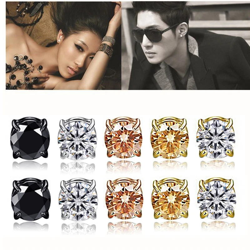 Пистолет 1 пара не пирсинг Круглый Циркон Магнитный Стад Серьги для женщин и