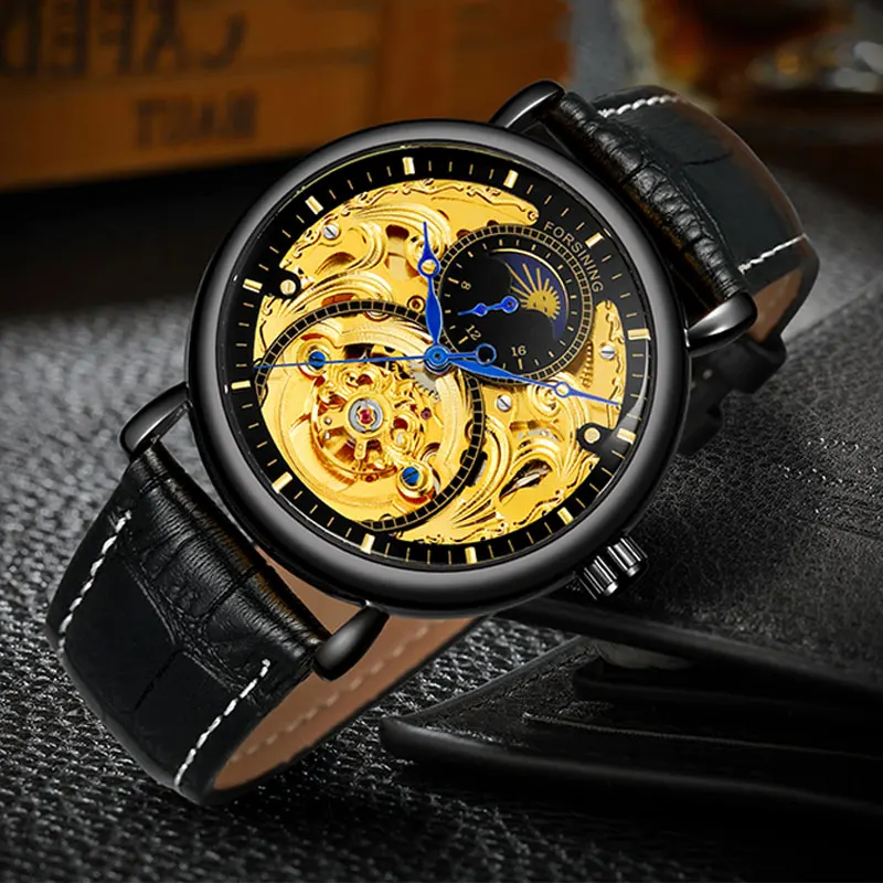

Luxury Men Watches Forsining Quality Watch Tourbillon Men's Wristwatch Moon Phase Automatic Mechanical Male Clock Montre Homme
