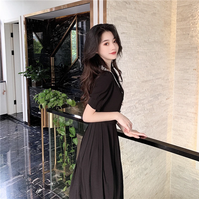 Женское платье с v-образным вырезом Mazefeng повседневное черное трапециевидной