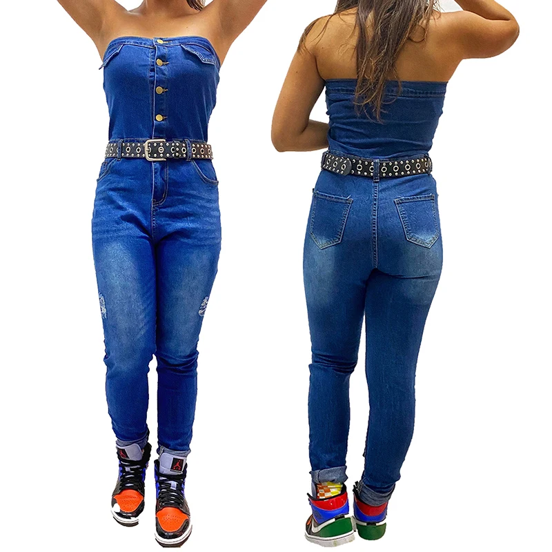 

New Arrival Sleeveless Jumpsuit Jeans Sexy Bodysuit Women Denim Overalls Rompers Girls Pants Mom Jeans Ladies