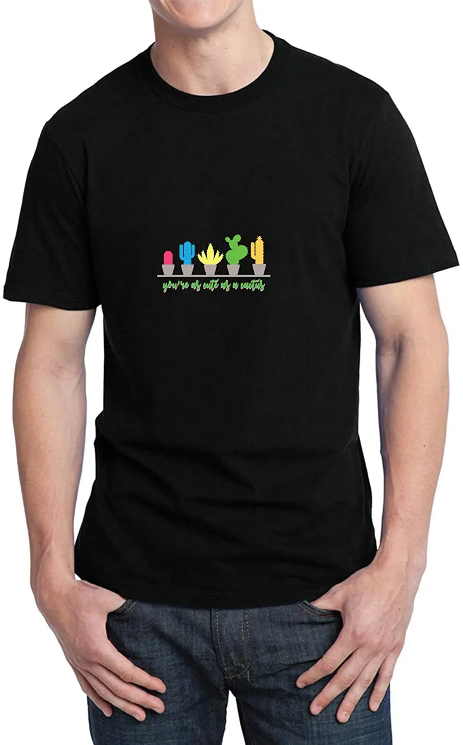 

Cute Cactus Black T-Shirt New Arrivals Summer Cool Men Tee Breathable All Cotton Short Sleeve T Shirt