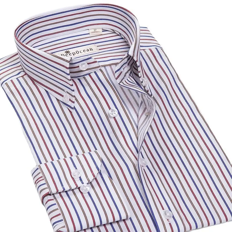 

DEEPOCEAN Striped Men's Long Sleeve Shirt Pure Cotton Slim Korean Style Handsome