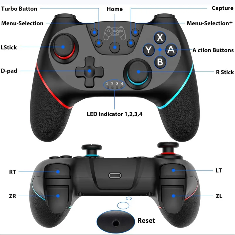 Беспроводной Bluetooth геймпад с двойной вибрацией для консоли Nintedo Switch 6 осевой