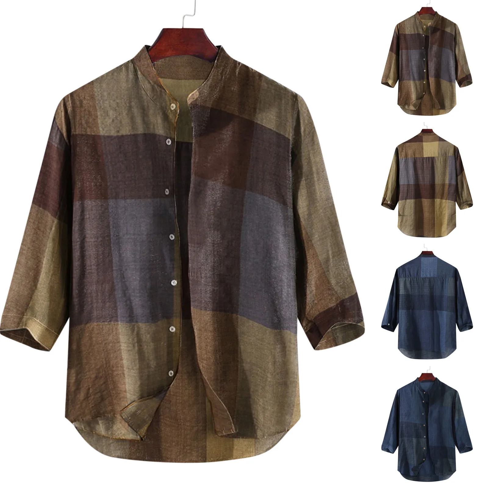 

Men's Vintage Shirt Lapel Top Long Sleeve Button Cardigan Casual Loose Shirt Buttoned Lapel Tops Streetwear Мужская рубашка 2021
