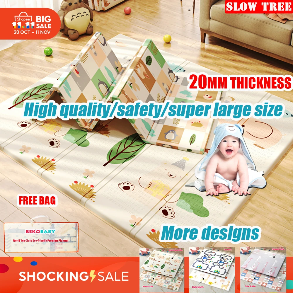 

BEKOBABY Foldable Crawling Carpet Kid Game Activity Rug Blanket Double-sided Baby Play Mat XPE Soft Floor Playmat Carpet 70X78IN