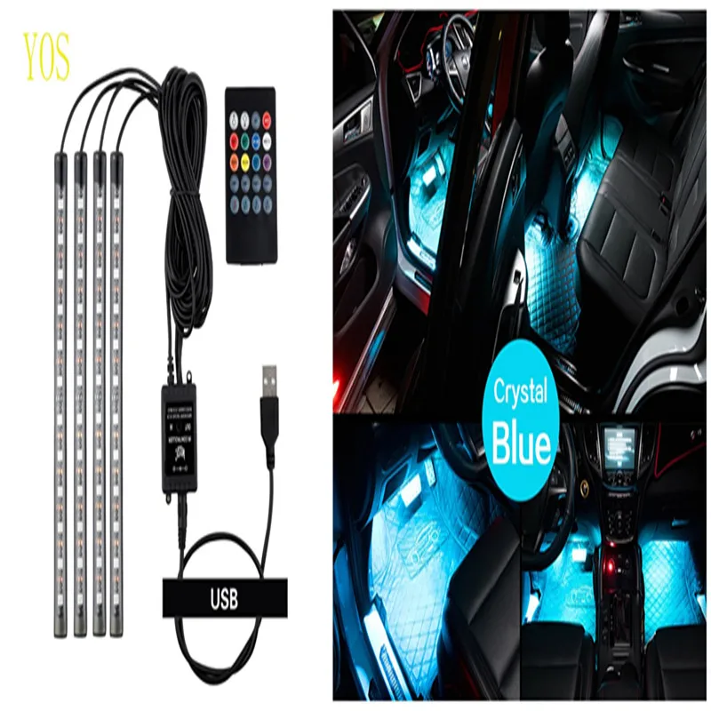 

Auto LED RGB Interior Atmosphere Strip Light Decorative Foot Lamp With USB Wireless Remote Music Control Multiple Modes For Car