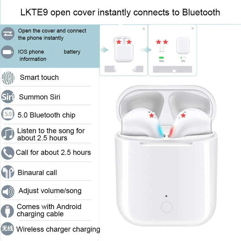 Lk te9 pro Наушники-вкладыши tws с w1 чип ecouteur Беспроводная связь bluetooth наушники Беспроводные спортивные наушники с зарядный чехол pk i200 наушники-вкладыши tws с i7s