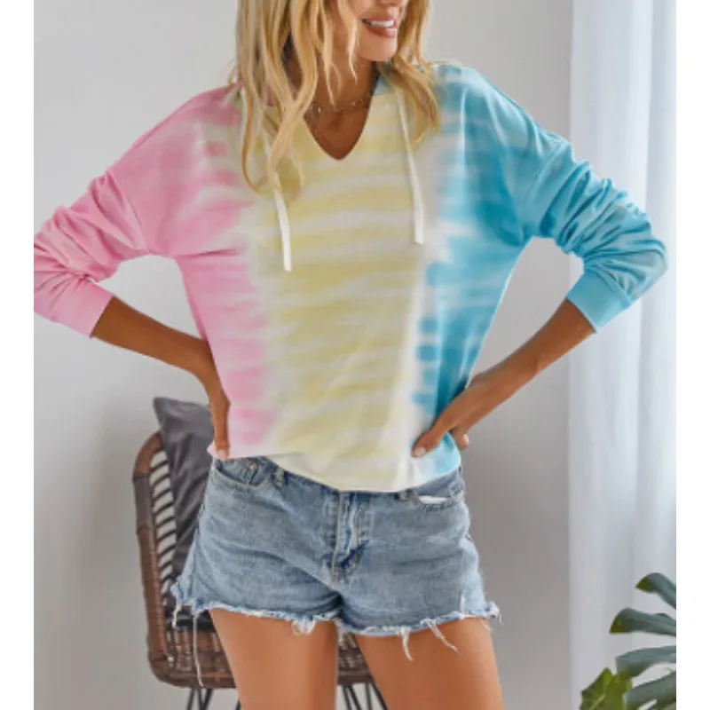 

Женский свободный свитер с капюшоном, V-образным вырезом и длинным рукавом