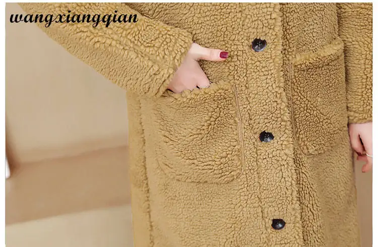 

Plus Size 5XL Cashmere Outwear Autumn Winter Mid-length Loose Lambskin Casual Imitation Fur Solid Color Female Overcoat New Z56