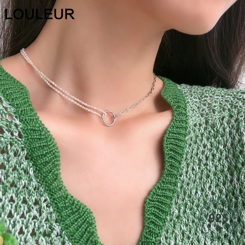 Louleur реальные 925 серьги из жемчуга и серебра ожерелье Элегантный Минималистский