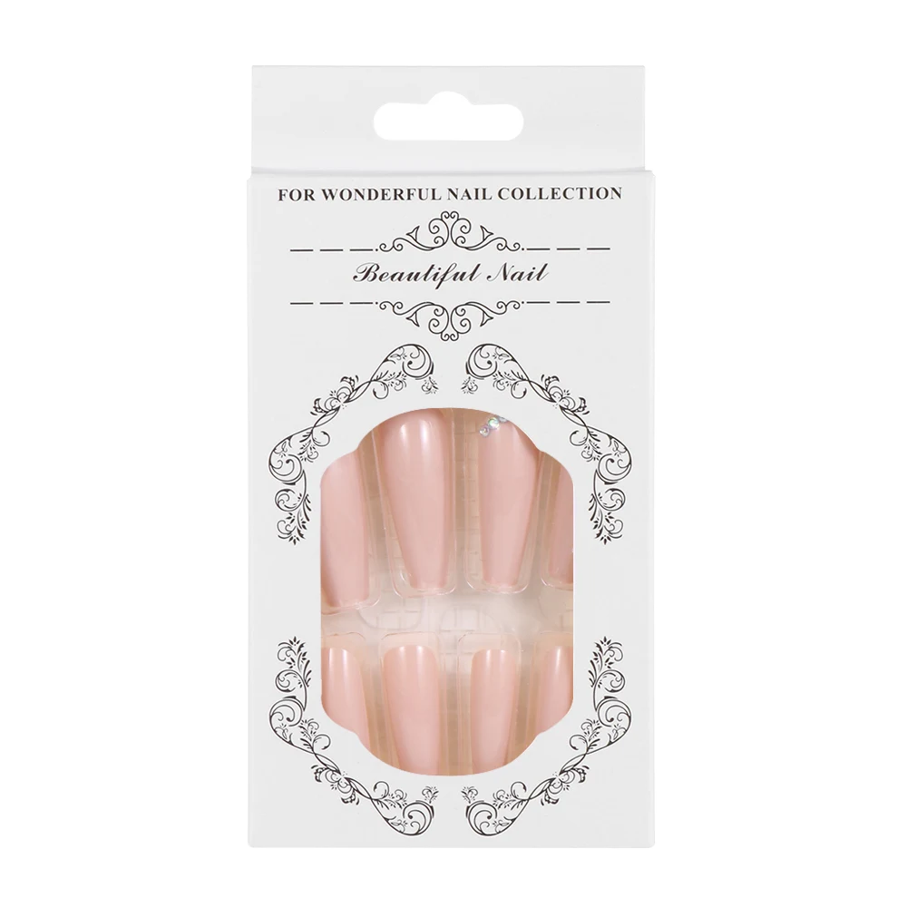 24 шт. блестящие Длинные накладные ногти балерины с бриллиантовым дизайном