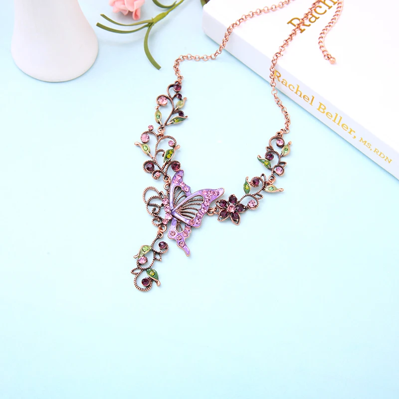 Bohamia Новое поступление кристалл эмаль цветок бабочка серьги ожерелье для женщин