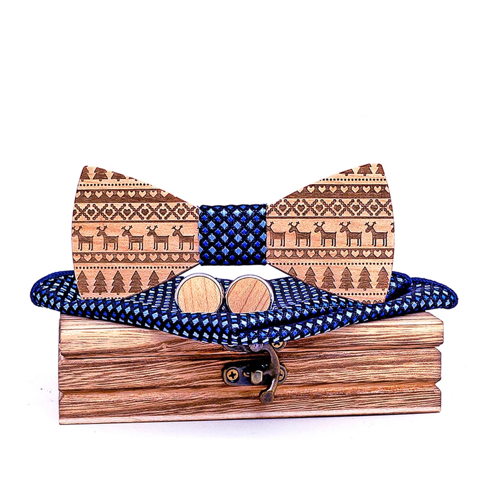 

2022 Wooden Bow Tie Mens Shirt Handkerchief Cufflinks Set Men's Wood Bowtie Men Tuxedo Handmade Neck Ties Male Accessories