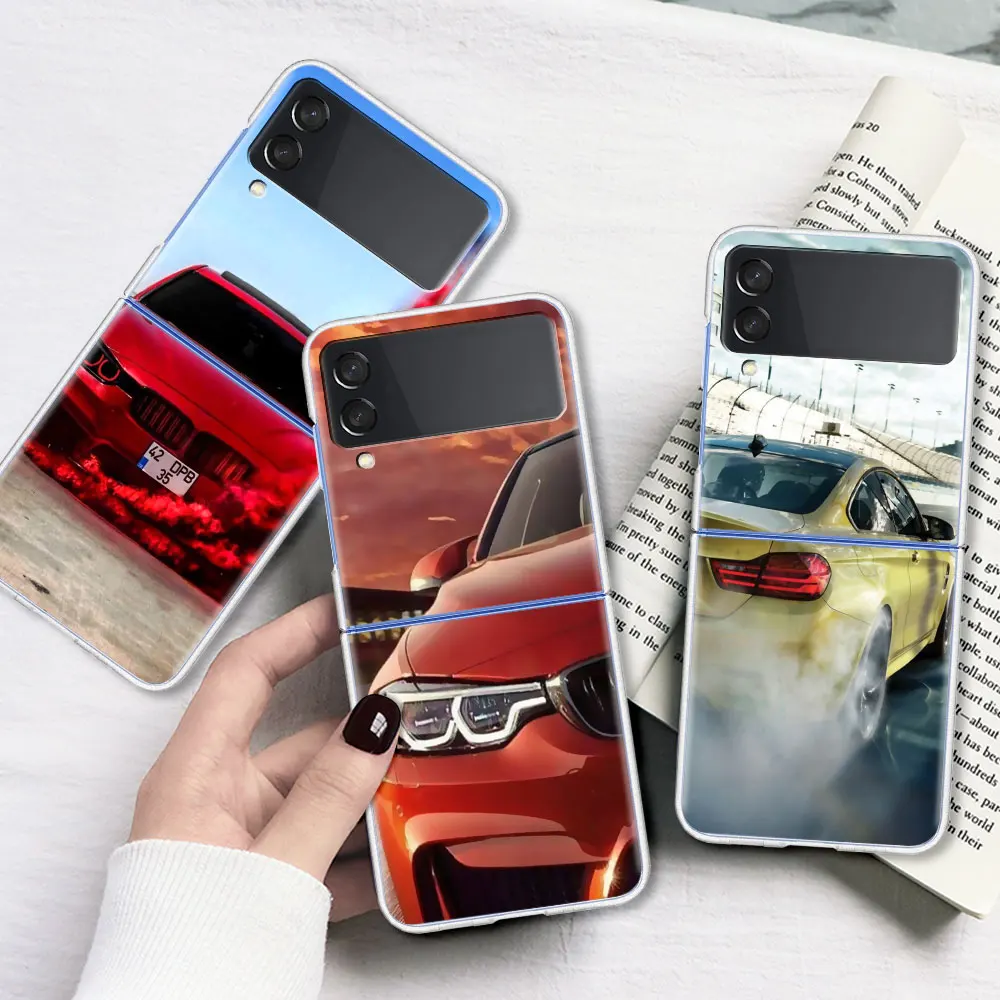 

Clear Phoone Case for Samsung Z Flip3 5G Hard Cover For Galaxy Z Flip3 PC Phone Capa for Z Flip 3 Blue Red Car