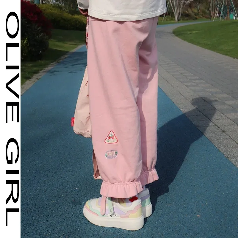 

Брюки женские прямые с высокой талией, с вышивкой фруктов