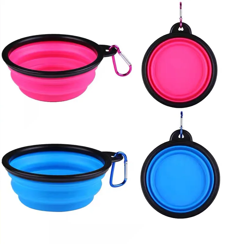 Складная миска для домашних животных силиконовая собак с пряжкой портативная