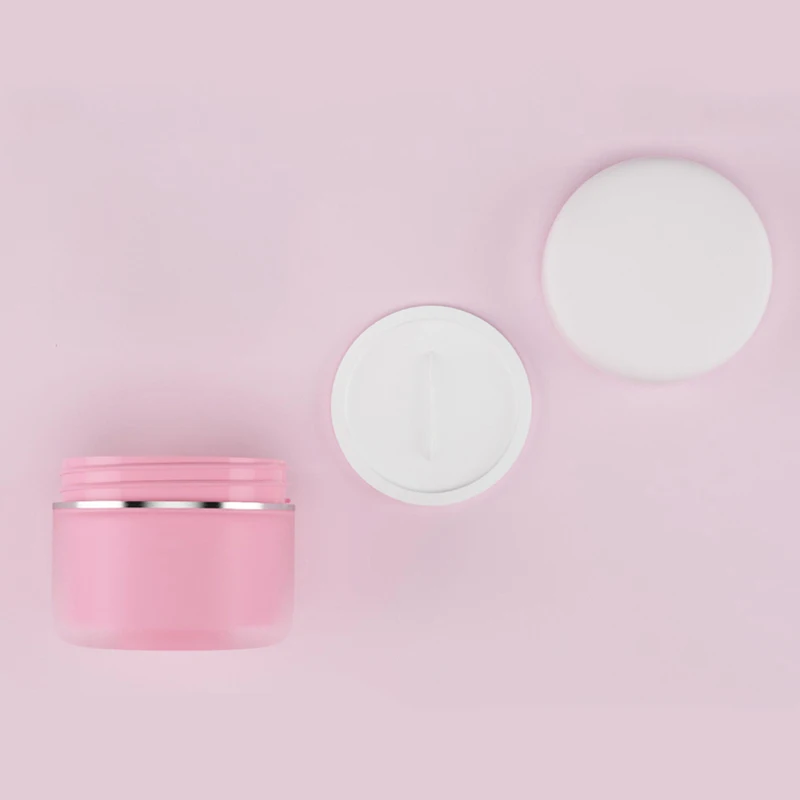

20pcs Pink Cosmetic Jar Plastic Sample Packaging Pot Refillable Container Box Cute Silver Foil Tins White Cap 30g 50g 100g 150g