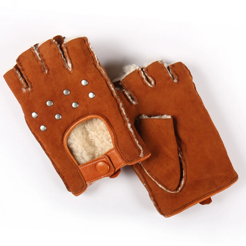 NH Real Leather Gloves for Women Fingerless Fashion Sheepskin Wool Gloves Winter Half Finger Driving Gloves Soft New L051