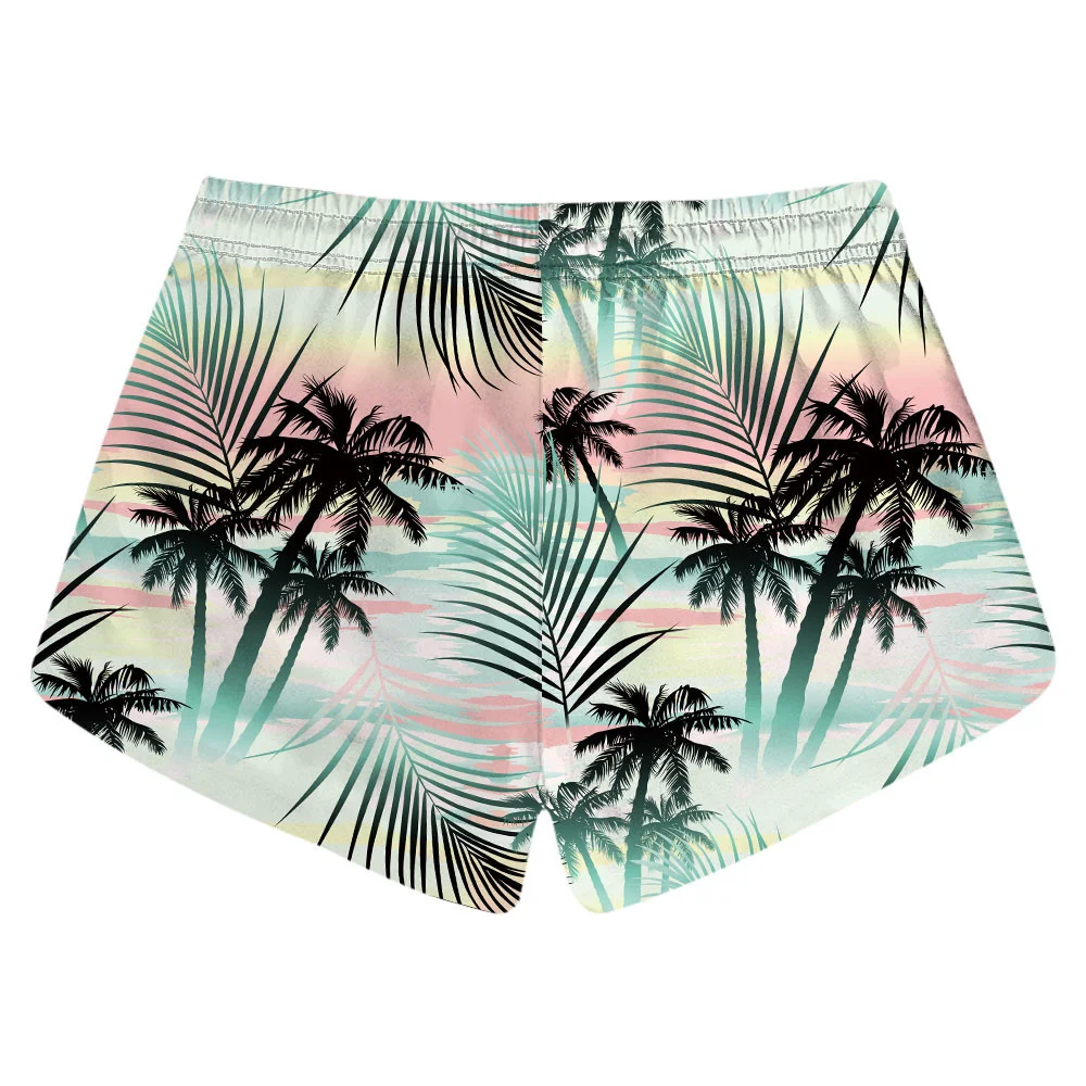 

Summer Women Beach Shorts Mini Water Sport Pants Trees 3D Print Brand Gym Surfing Short Pocket Female Travel Surf Board Feminino