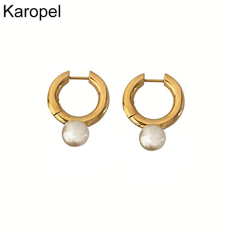 

Karopel 925 Sterling Silver Pearl Circle Hoop Earrings for Women Simplicity Temperament Jewelry Holiday Gift PZ210605806