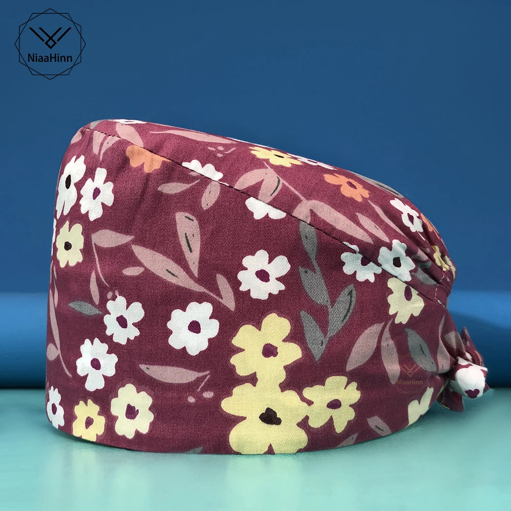 

New Multicolor Breathable scrub pattern cap nutritionist cap scrub housekeeping Cartoon sweat-absorbent accessories printing hat