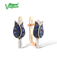 vistoso pure 14k 585 rose gold earrings for women shining diamond blue sapphire luxury wedding engagement elegant fine jewelry