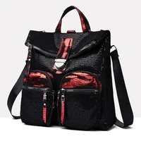 fashion sequins teenager backpack black red contrast female bag womens backpack daily ruckpack stylish college school package
