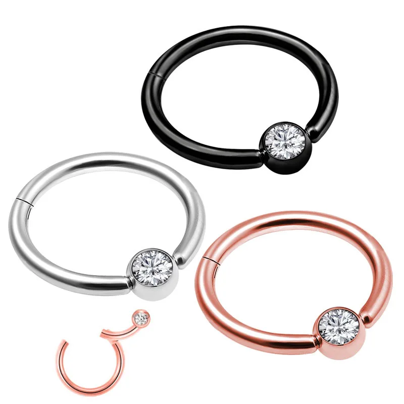 Opal Septum Piercing Clicker 16G Crystal Ring for Tragus, Daith, Helix - Surgical Steel, 1 or 2 Pieces image 4