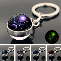 12 constellation luminous keychain zodiac signs jewelry glow glass ball pendant key ring keychain for key birthday gift woman