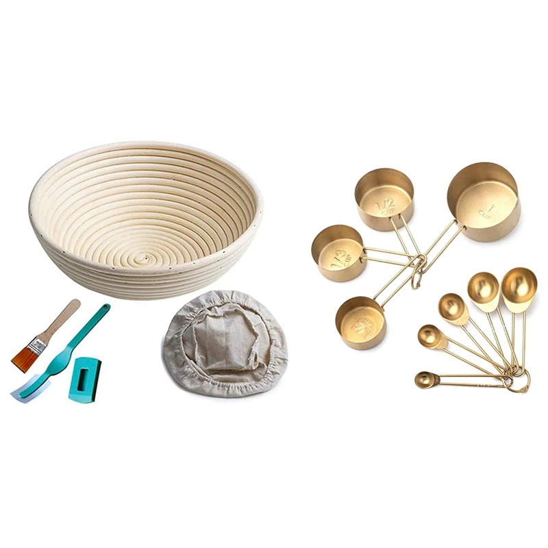 

Banneton Bread Proofing Basket By Caesar Bread, 10 Inch Round Sourdough Set With 9Pc/Set Stainless Steel Scoop