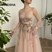 baby pink prom dress o neck flowers long sleeves party dress for graduation with pockets celebrity robe fete femme