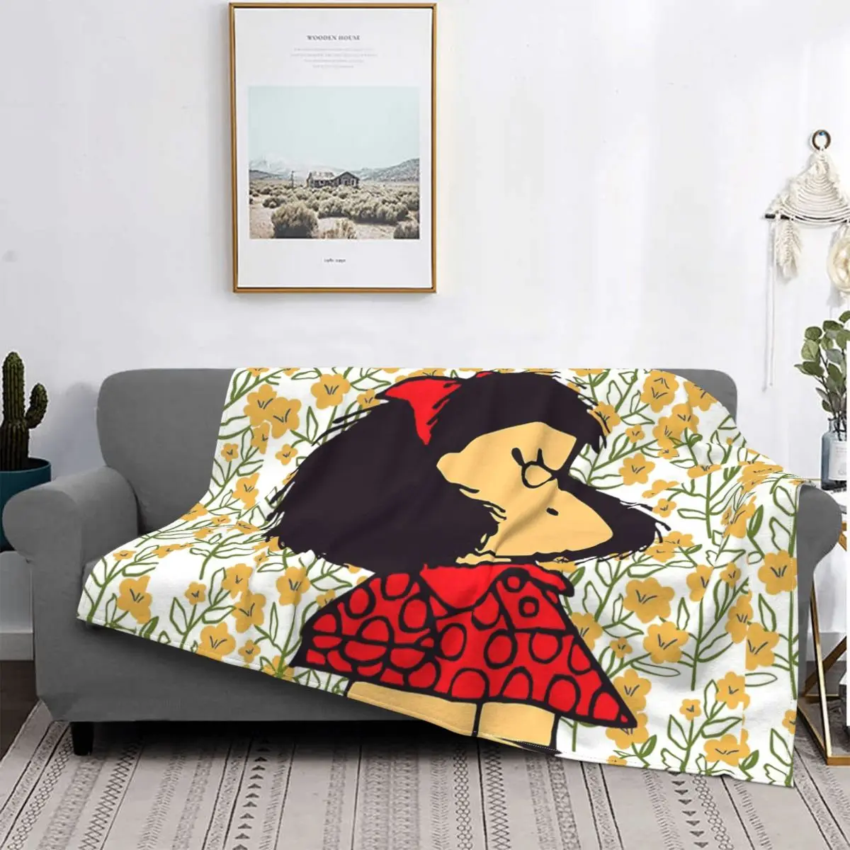 

Mafalda And Flowers Blankets Velvet Autumn Kawaii Cartoon Breathable Soft Thin Throw Blanket for Home Travel Plush Thin Quilt