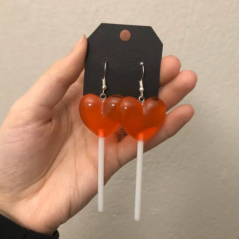 

Hypoallergenic Lightweight Kawaii Clear Heart Lollipop Earrings