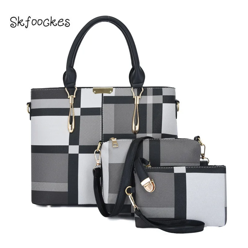 Женская сумка Skfoockes новинка 2020 дамская клетчатая через плечо из трех частей для