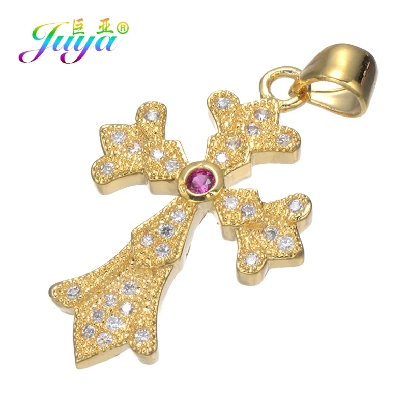 Rose Gold Juya Micro Pave Циркон Религиозная Христианская подвеска в форме Креста для ручной работы Иисуса христианского браслеты Изготовление ювелирных ожерелий - Окраска металла: Rose Gold