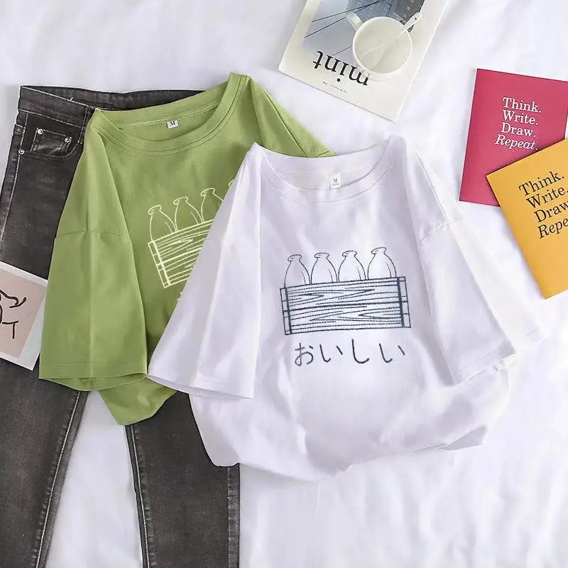 

Fashion Printed T Shirt Women 100% Cotton Short Sleeve Korean Casual Summer Female T-shirt Harajuku Aesthetic Ullzang Top Tees