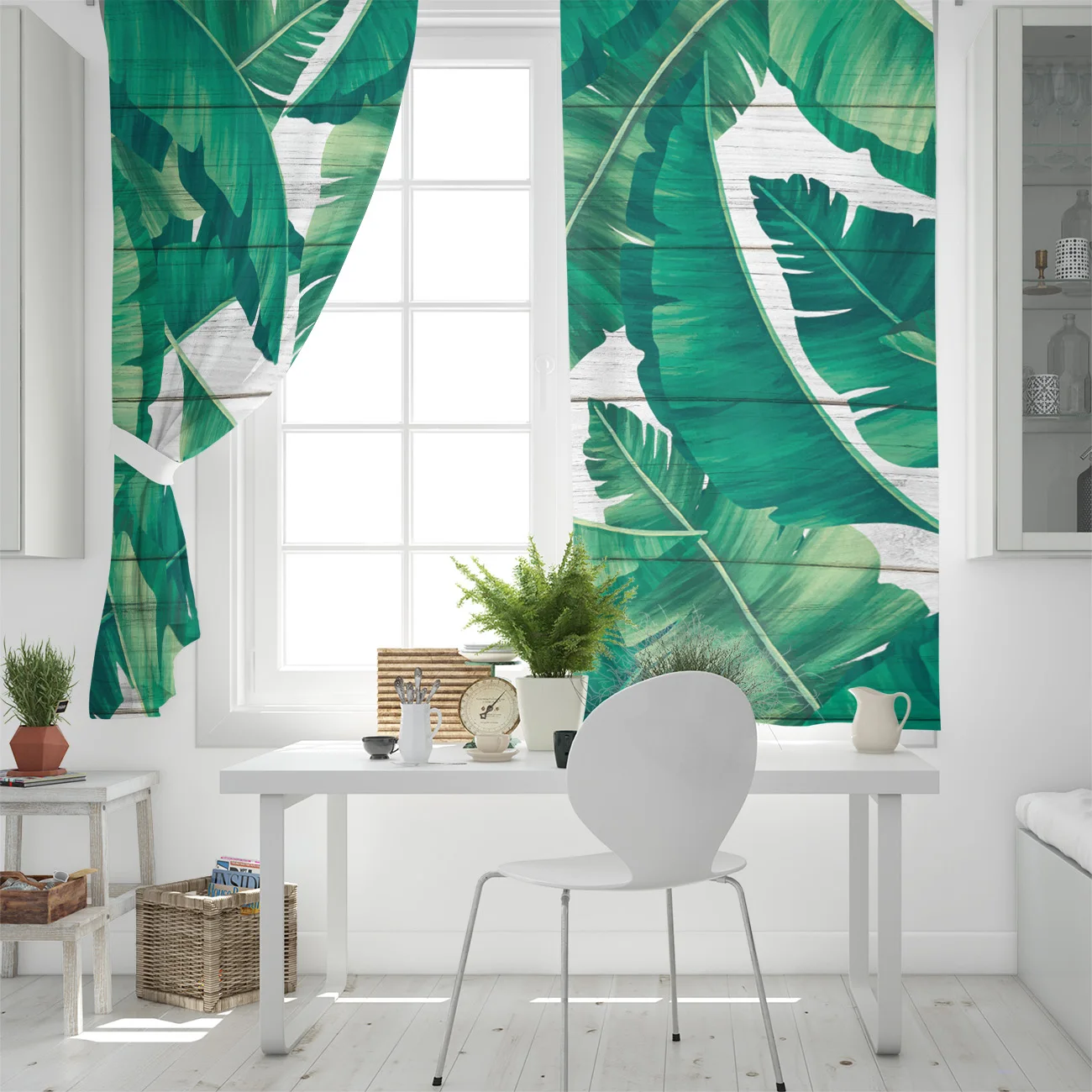 Тропические растения пальмовых листьев дерева занавески на окна с принтом