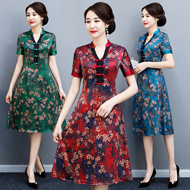3 вида цветов новое китайское традиционное платье женское Ципао с коротким
