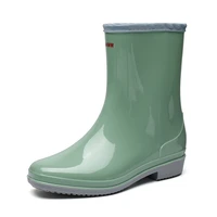 women rainboots non slip waterproof pvc middle tube rain shoes outdoor female soild non skid water kitchen boots