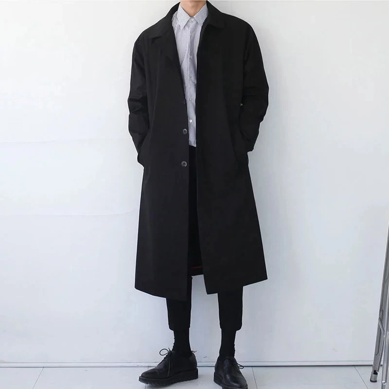 

Мужской тренчкот в японском стиле, модная дизайнерская Длинная ветровка, однобортное ветрозащитное пальто на осень и зиму, размера плюс