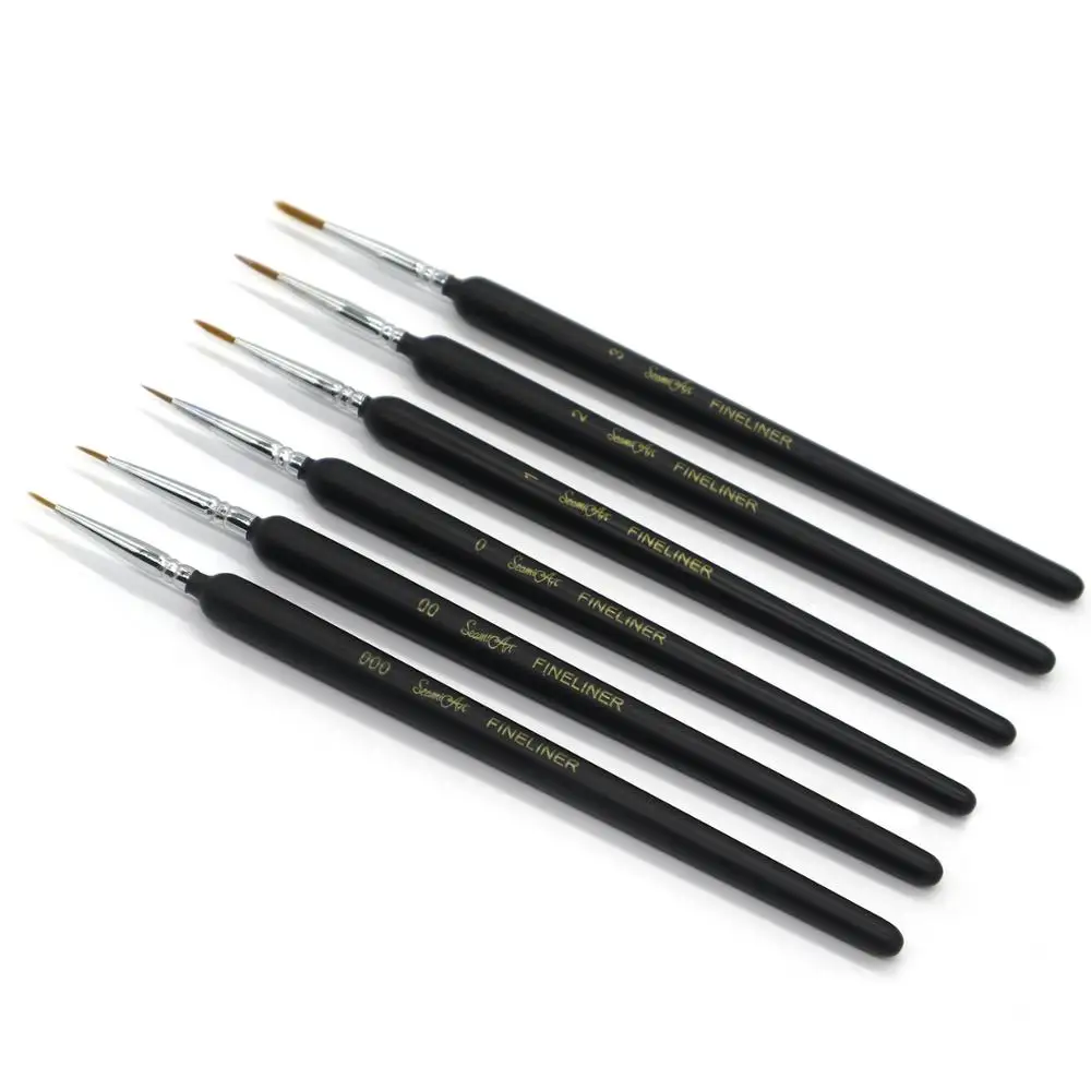 SeamiArt 6Pcs Fine Hook Line Pen Different Size 000 00 0 1 2 3 Paint Brush Artist Gouche Watercolor Acrylic Painting Supplies | Канцтовары