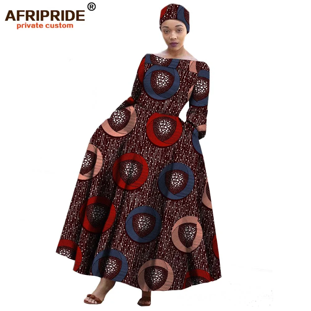 AFRIPRIDE Африканское Макси платье для женщин с длинным рукавом длиной до лодыжки вечерние длинное платье размера плюс с небольшим платком A722559 - Цвет: 333X