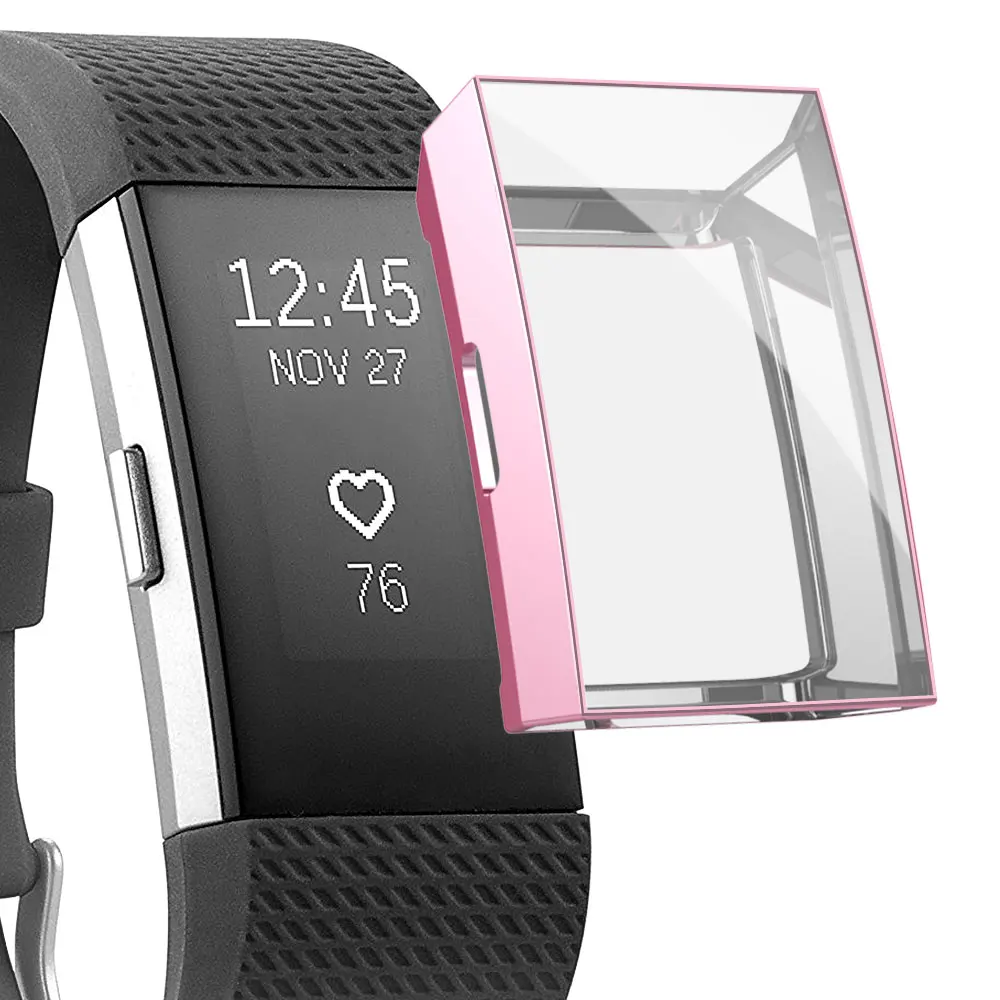Розовый Чехол для смарт часов для Fitbit Charge 2 Полная защита ТПУ чехол для Fitbit Charge 2 Защита экрана для браслета Fitbit Charge 2 - Цвет: Розовый