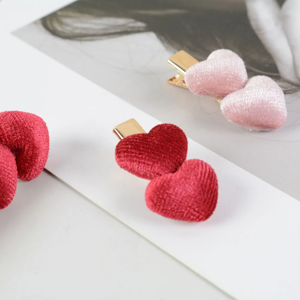 1 пара модных бархатных заколок для волос в форме сердца женщин осень и зима