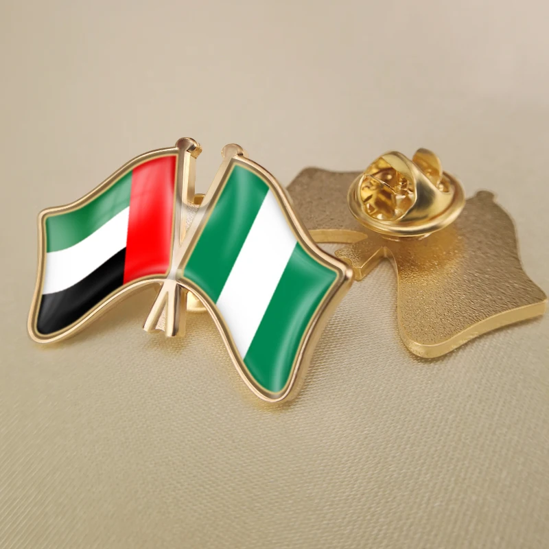

United Arab Emirates and Nigeria Crossed Double Friendship Flags Lapel Pins Brooch Badges