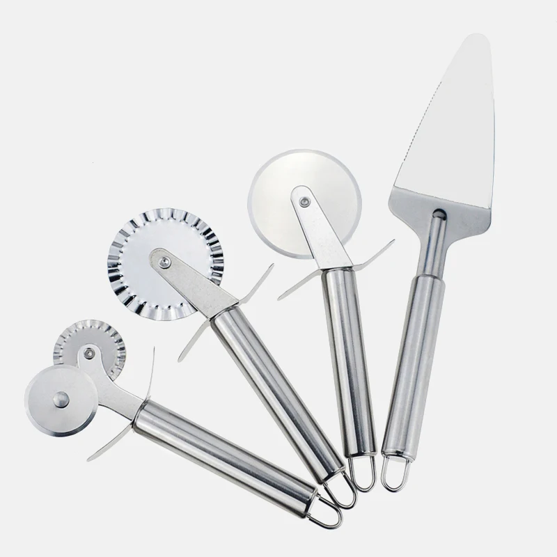 

4 Patterns Stainless Steel Double Roller Pizza Knife CutterPastry Pasta Dough Crimper Kitchen Pizza Tools Baking Accessories