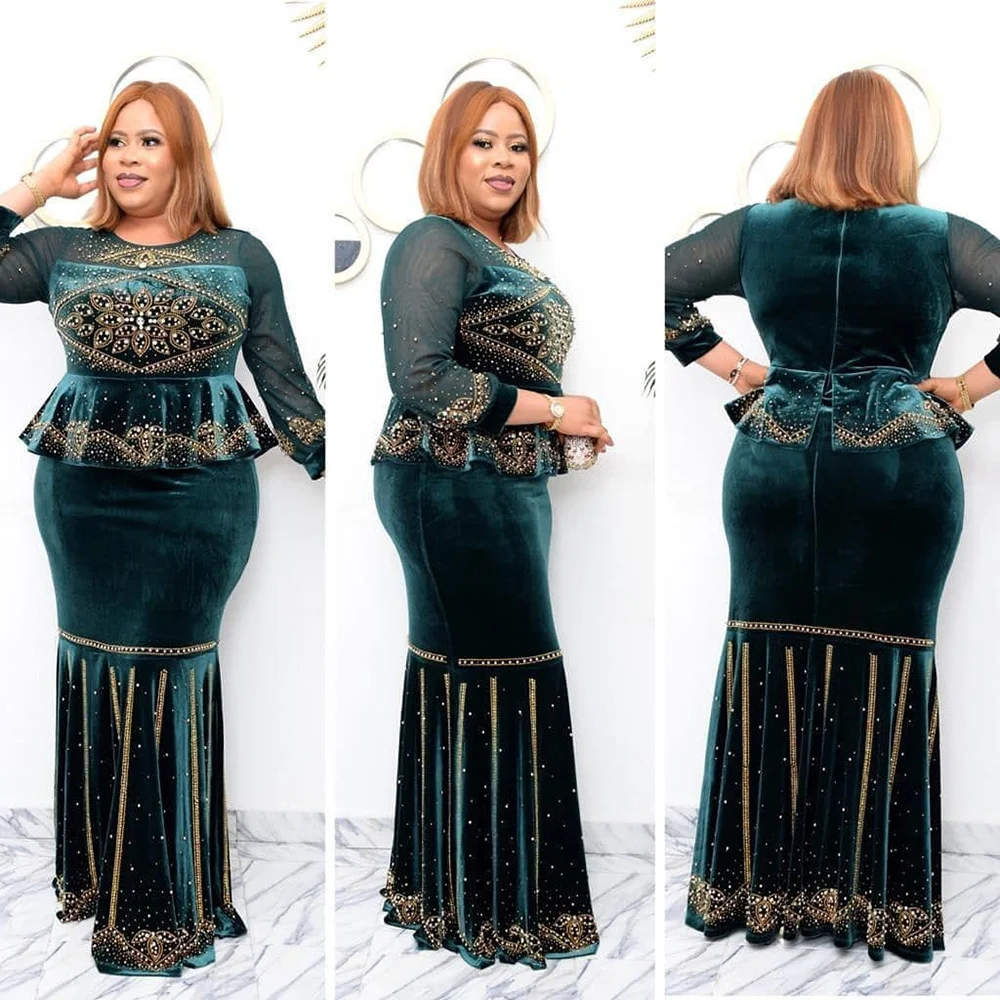 

Африканские женские бархатные платья больших размеров, роскошное вечернее платье-Русалка Дубая, Анкара Дашики, традиционный наряд с длинны...